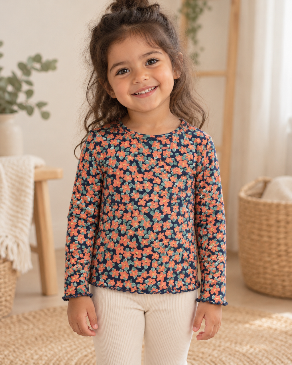 Langarmshirt gerippt mit Blumenmuster - Größe 98 - NEXT