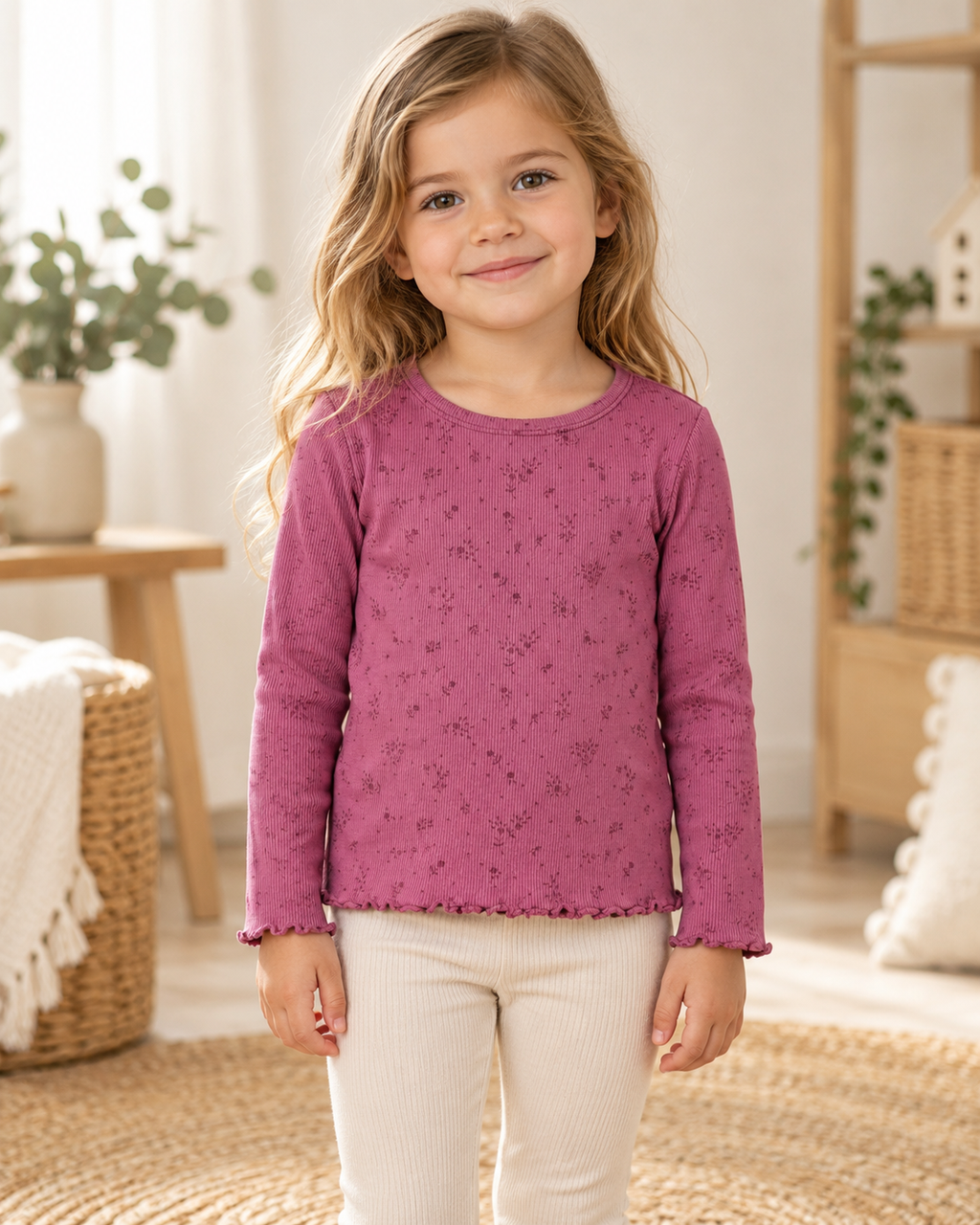 Langarmshirt Rippstoff floral – Gr. 104 – NEXT