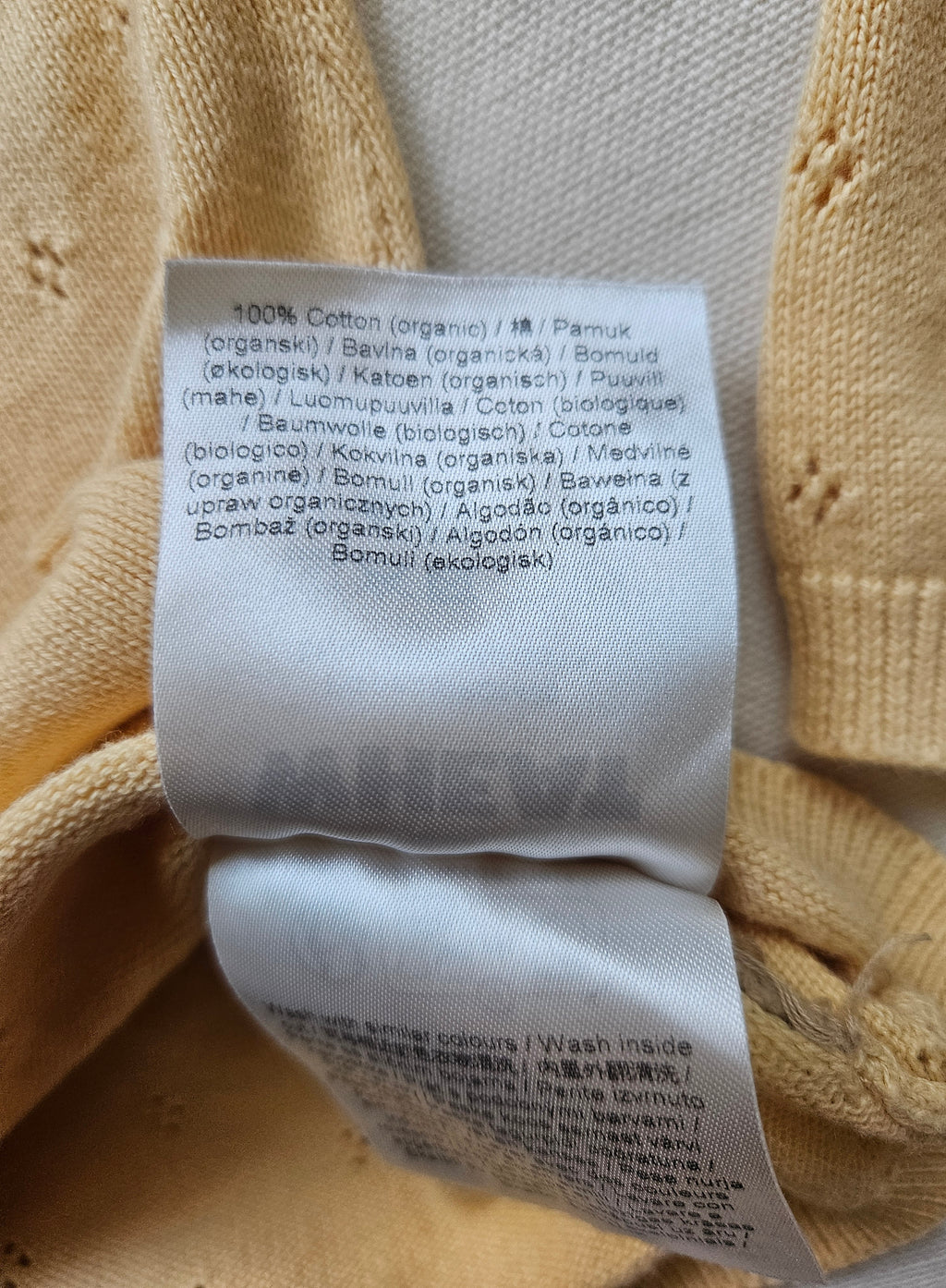 WHEAT Strickjacke – Zartgelb mit Lochstrickmuster | Gr. 104