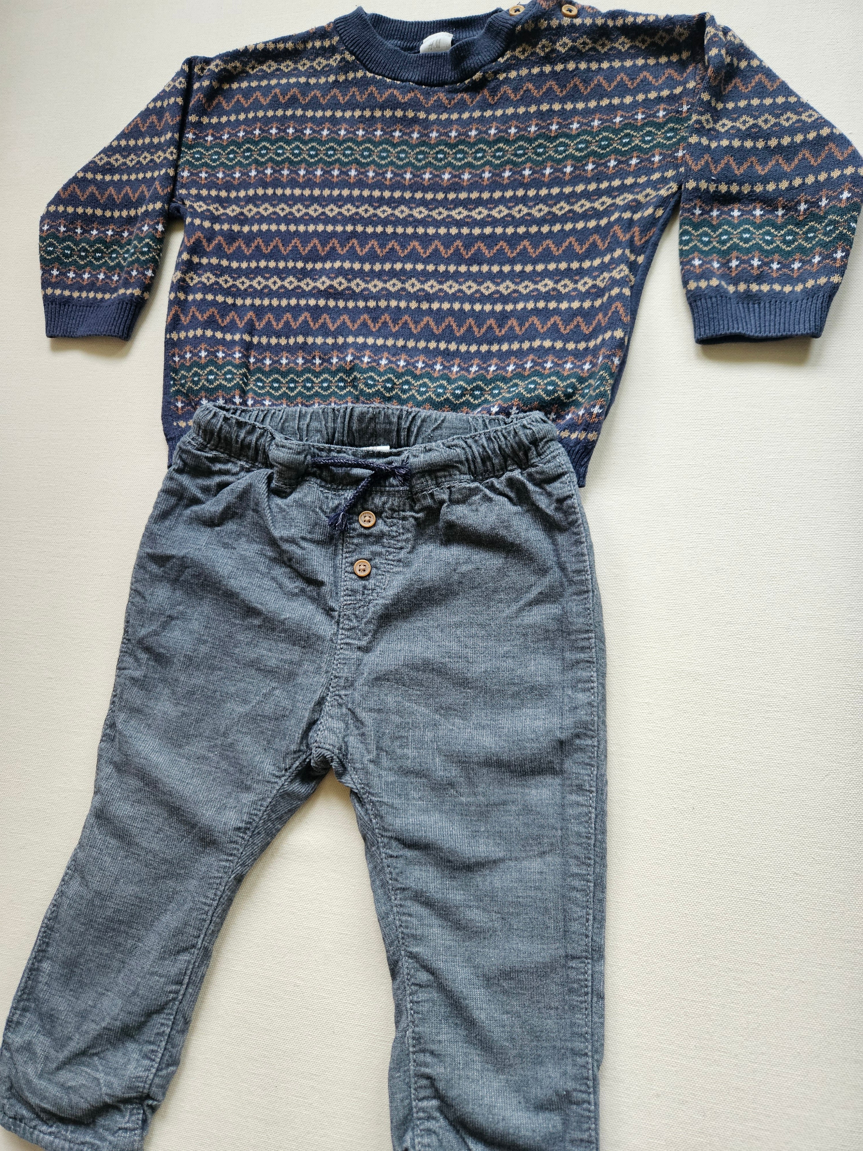 H&M Baby Set Strickpullover & gefütterte Feincordhose | Gr. 80