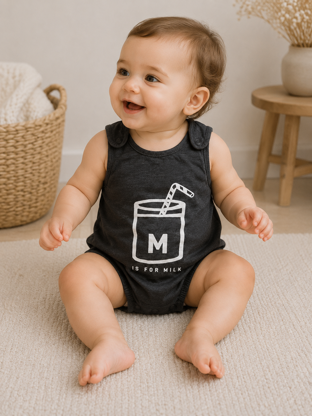 Next Baby Romper „M is for Milk“ – dunkelgrau 🥛 | Gr. 74