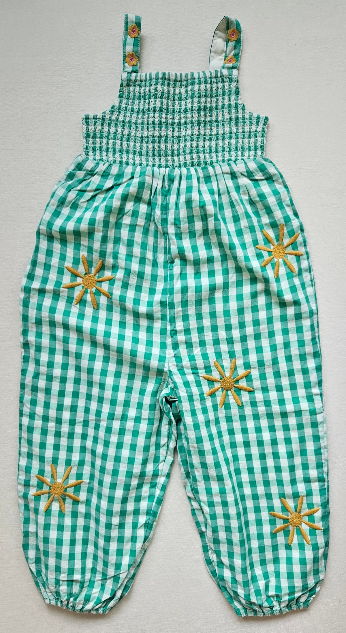 NEXT Mädchen Jumpsuit mit Sonnenblumen & Karomuster | Gr. 116