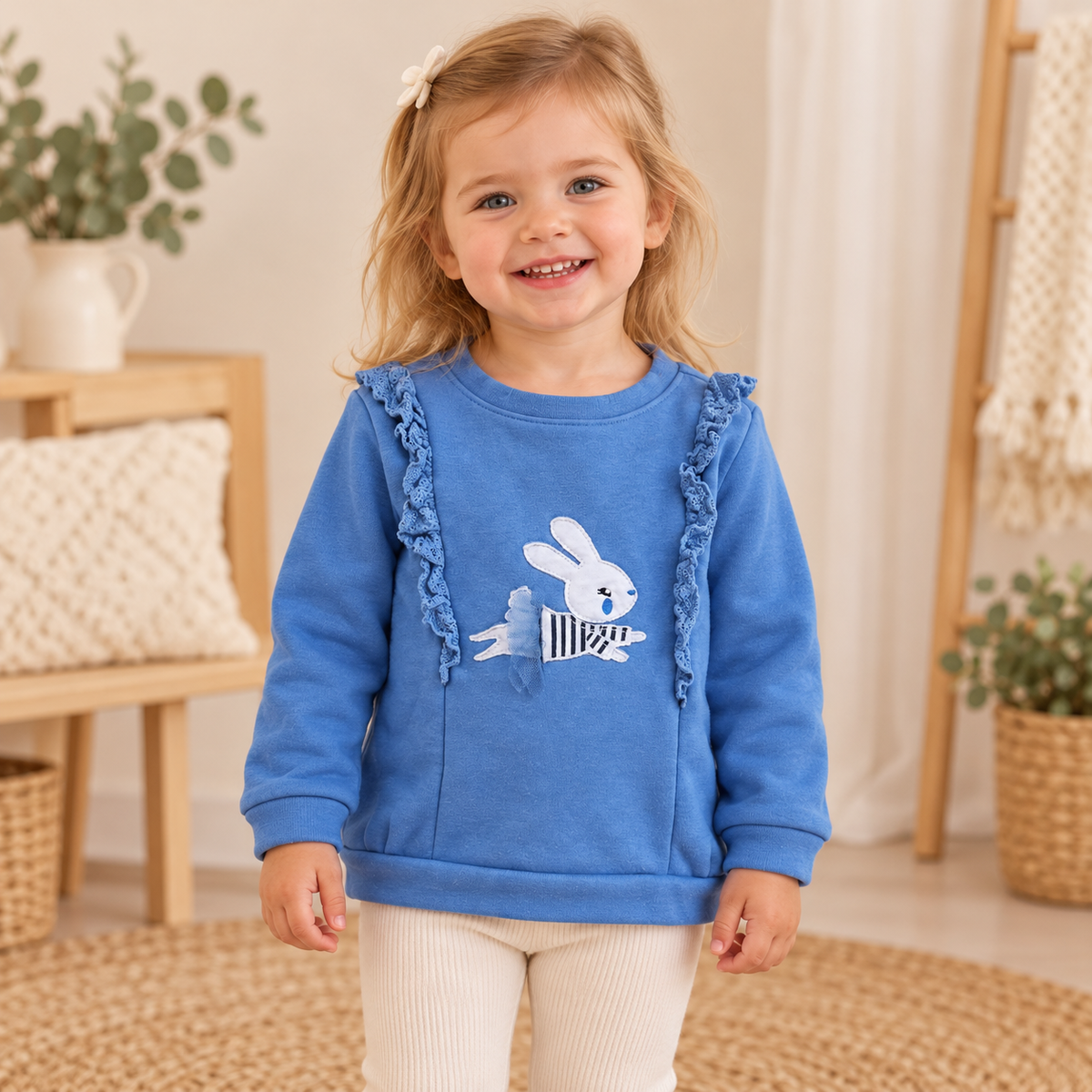 Sergent Major Mädchen-Sweatshirt mit Häschen & Spitzenrüschen 🐇 | Gr. 98