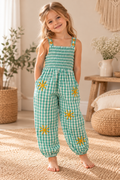 NEXT Mädchen Jumpsuit mit Sonnenblumen & Karomuster | Gr. 116