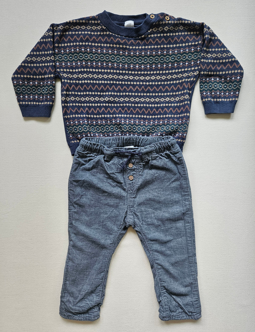 H&M Baby Set Strickpullover & gefütterte Feincordhose | Gr. 80