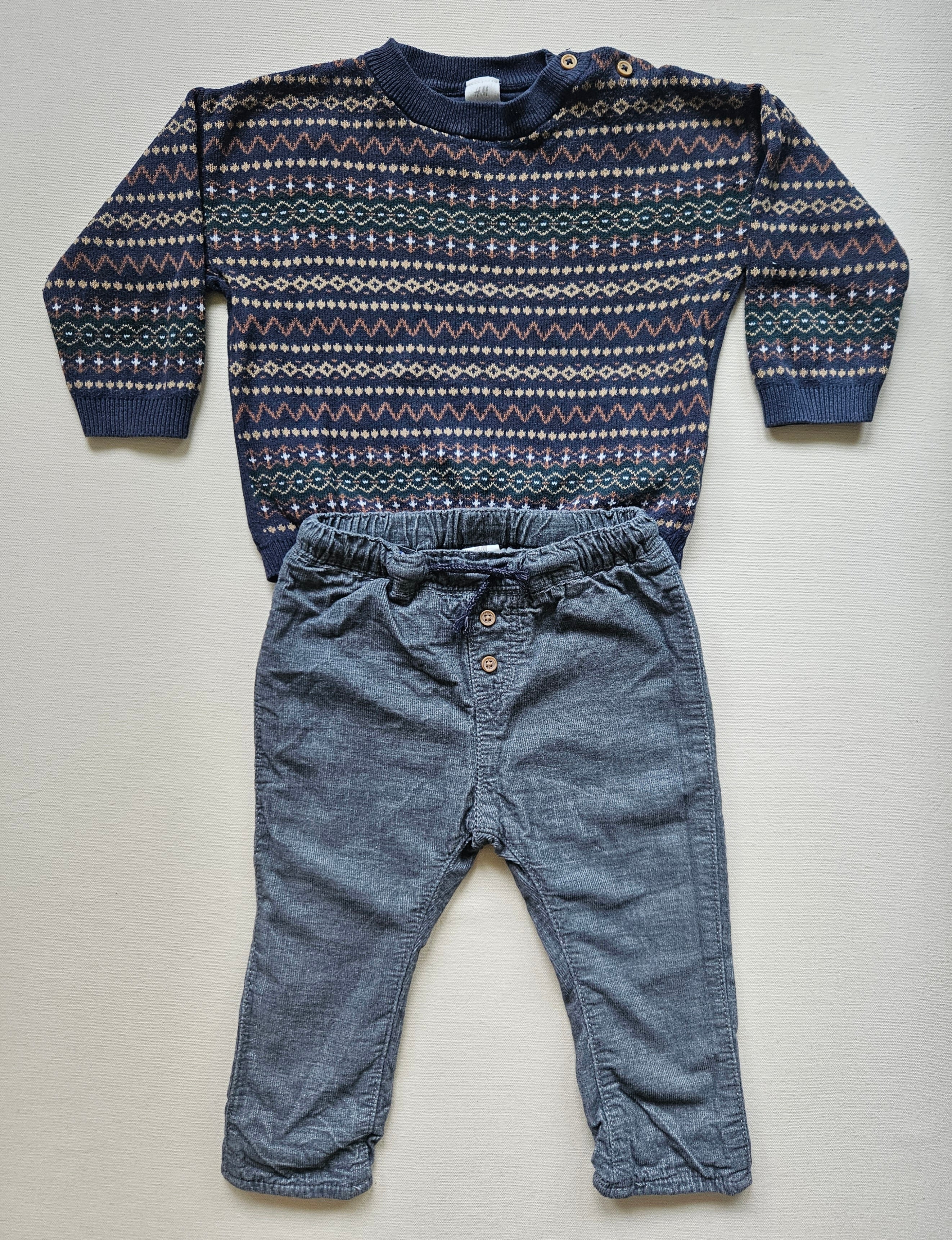 H&M Baby Set Strickpullover & gefütterte Feincordhose | Gr. 80