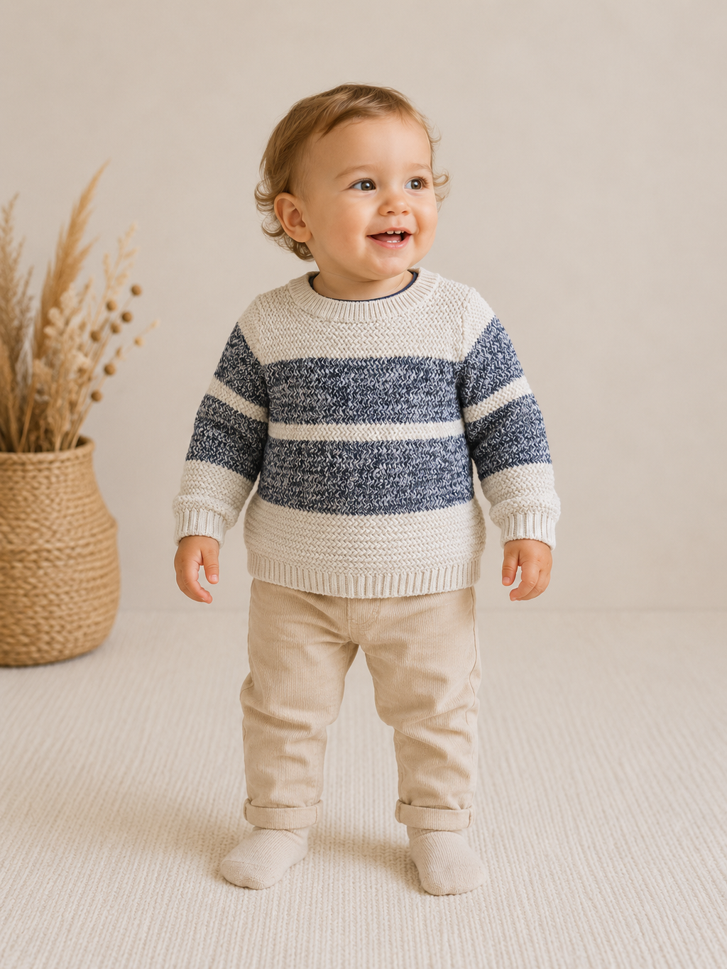 Next Strickpullover in Creme & Blau | Gr. 80
