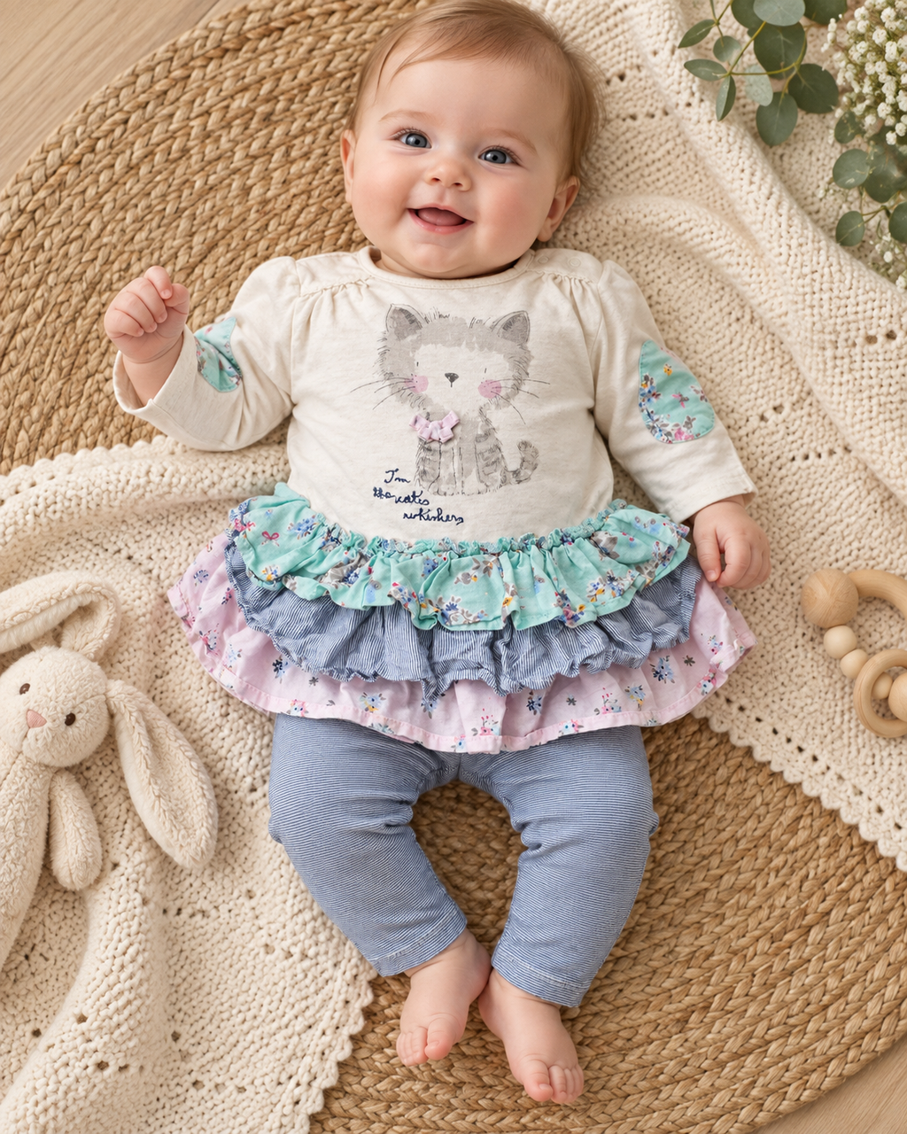Next Baby 2-teiliges Set mit Katze & Volant | Gr. 68