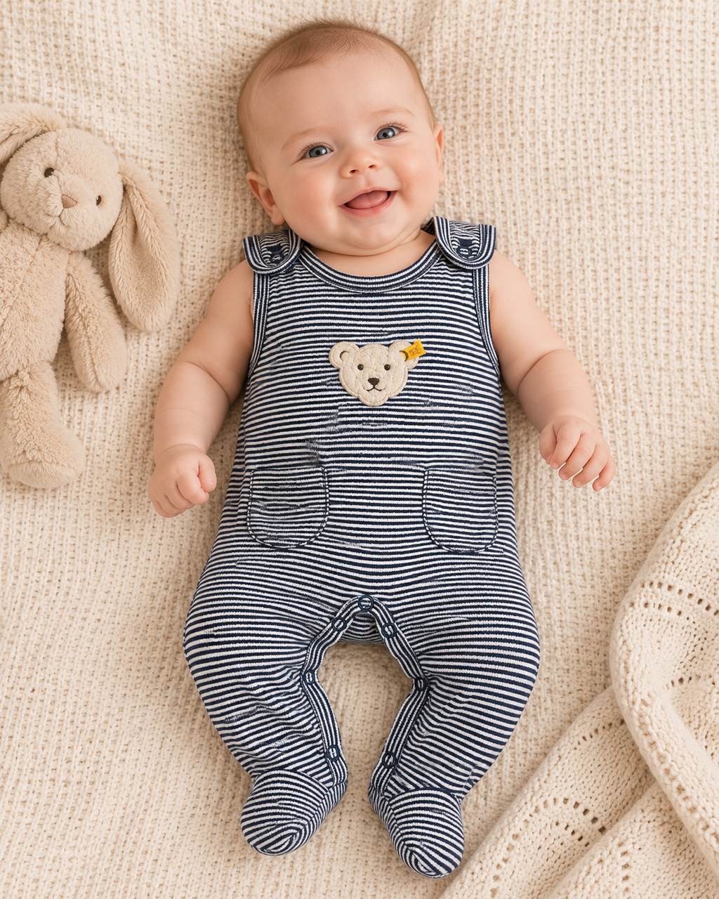 Steiff Baby-Strampler gestreift mit Teddy 🧸 | Gr. 62