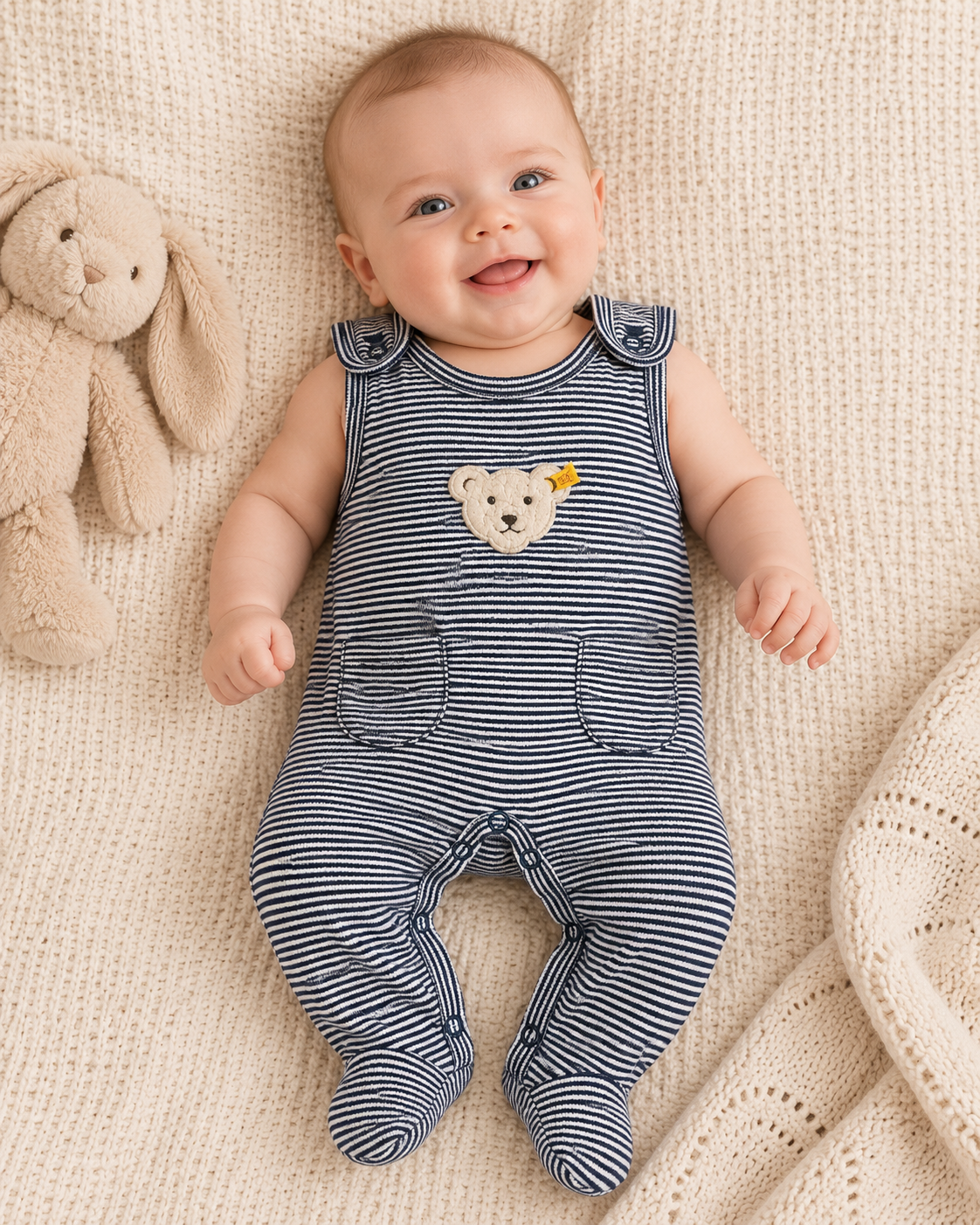 Steiff Baby-Strampler gestreift mit Teddy 🧸 | Gr. 62