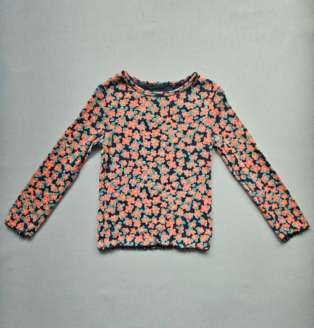 Langarmshirt gerippt mit Blumenmuster - Größe 98 - NEXT