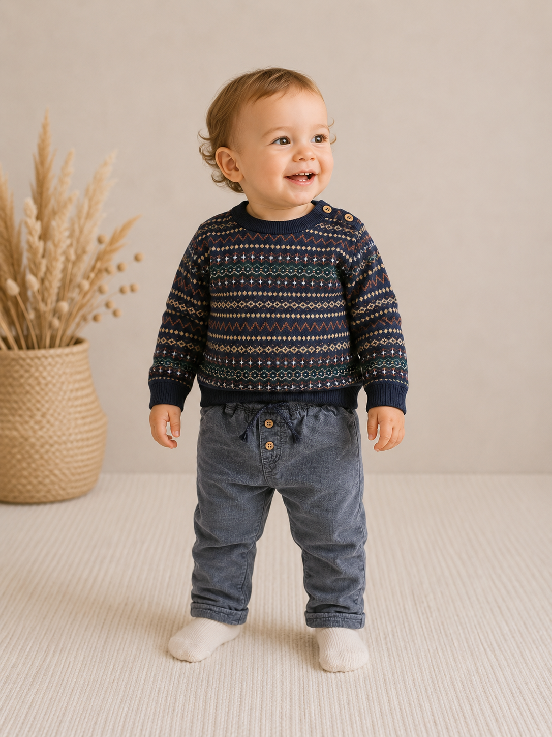 H&M Baby Set Strickpullover & gefütterte Feincordhose | Gr. 80