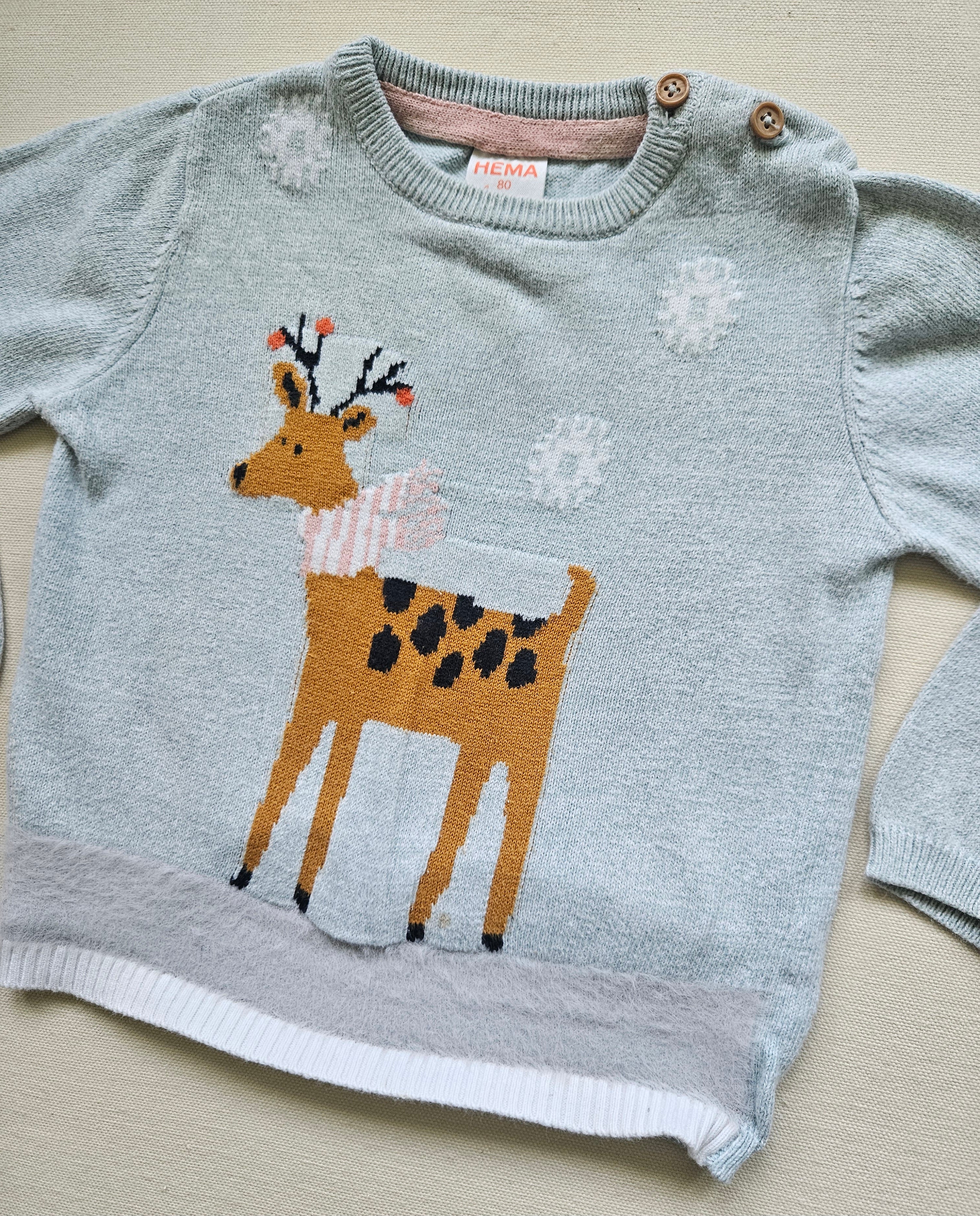 Hema Strickpullover mit Reh-Motiv 🦌 | Gr. 80