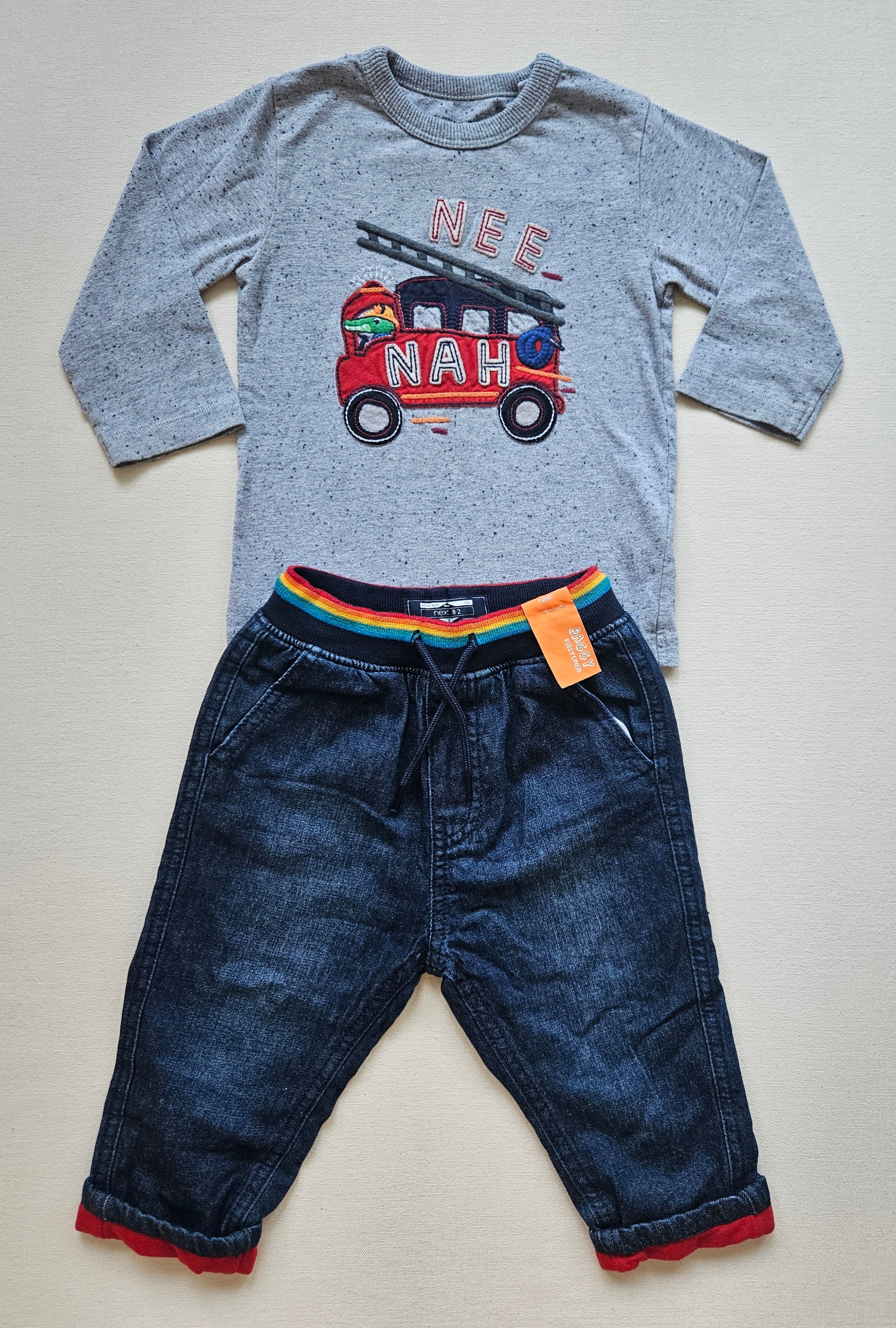 Next Outfit mit Feuerwehr-Shirt & gefütterter Jeans Neu 🚒 | Gr. 80
