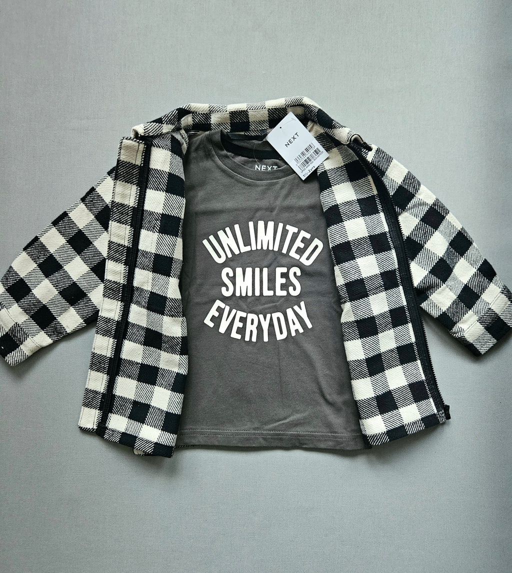 Set Panda NEU Karo Jacke + Shirt - Größe 92 - NEXT