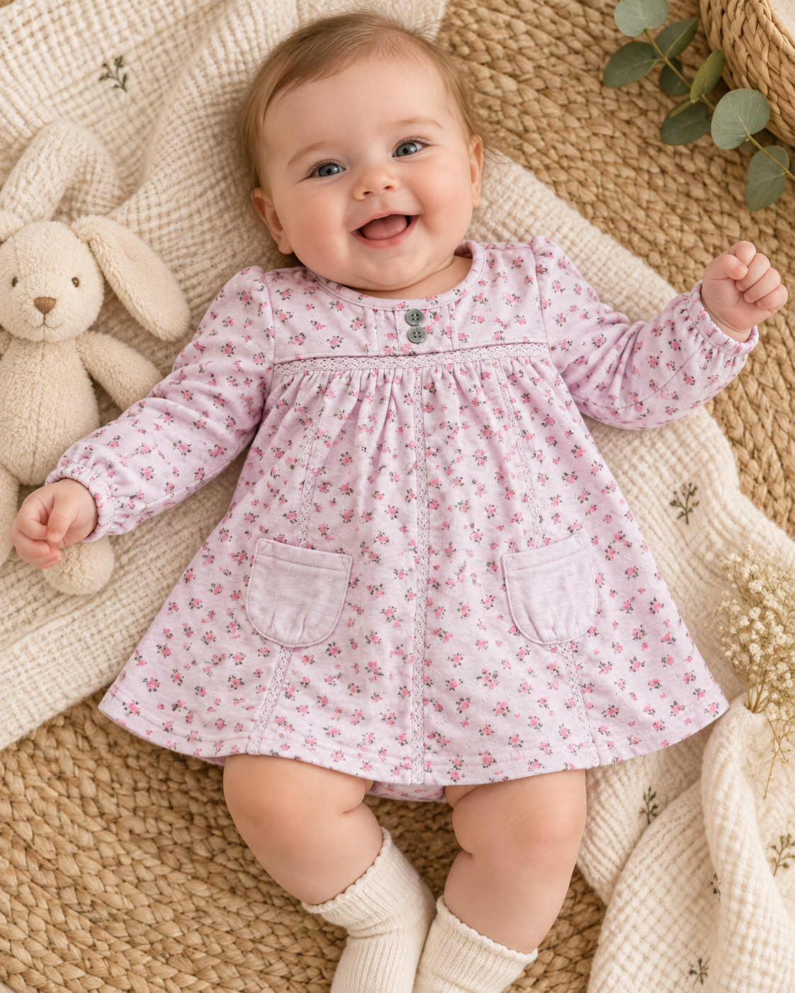 Next Baby Langarmkleid mit Blümchenmuster & Spitzendetails 🌸 | Gr. 68