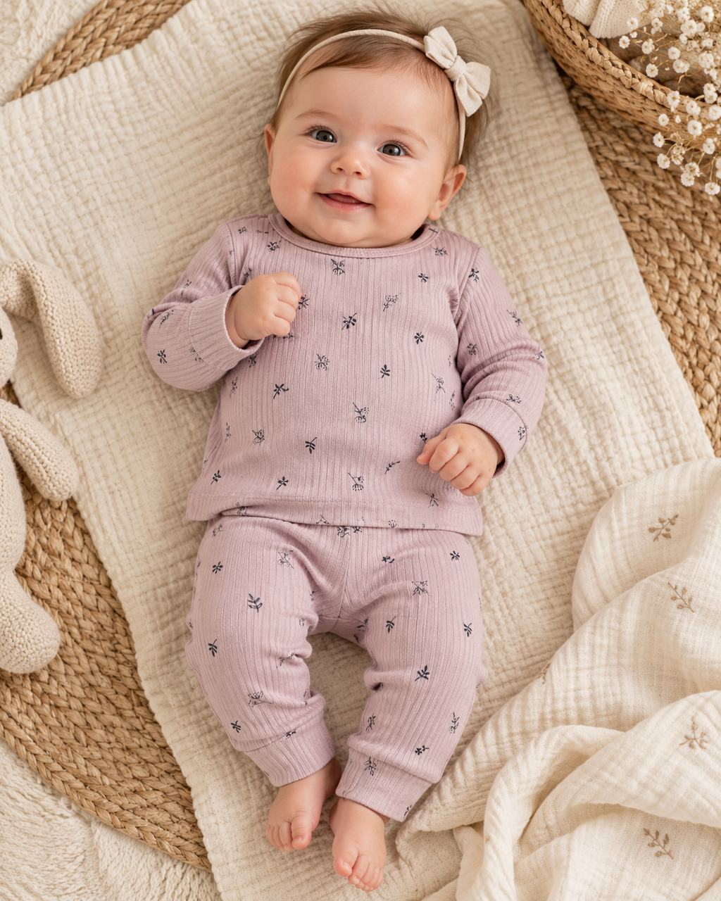 H&M 2-teiliges Ripp-Set mit Blumenprint 🌸 | Gr. 68