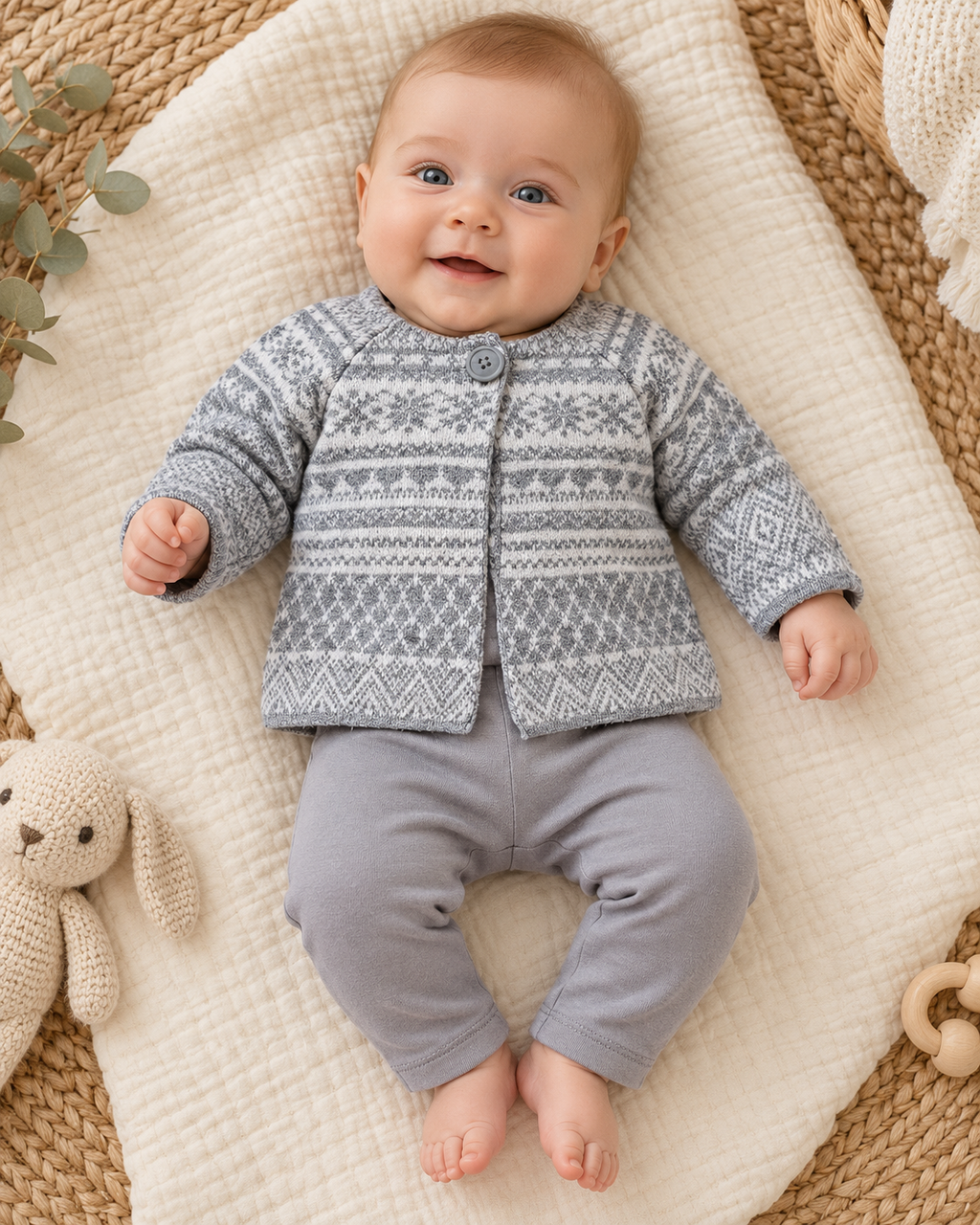 H&M Baby-Set – Gemusterte Strickjacke & Leggings | Gr. 68