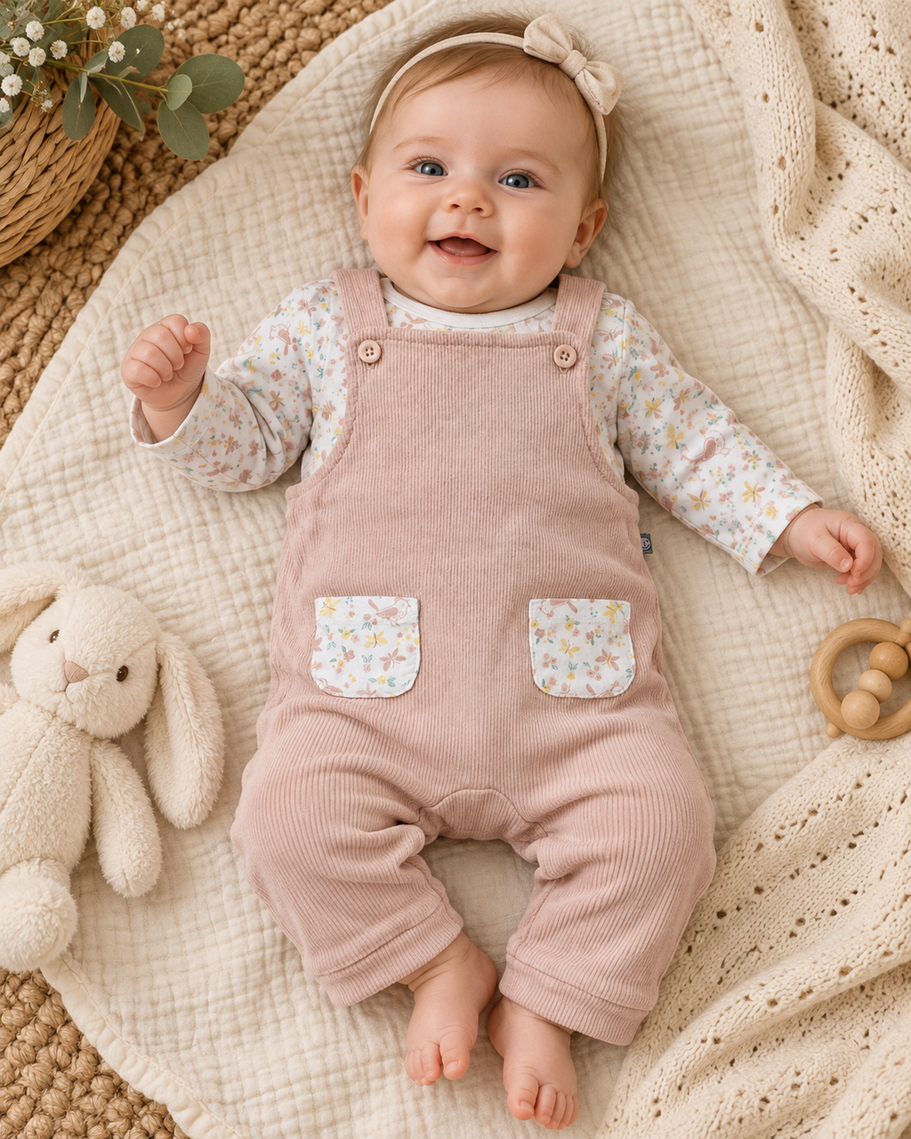 Liegelind 2-teiliges Baby-Set – Latzoverall & Blumenbody | Gr. 62/68