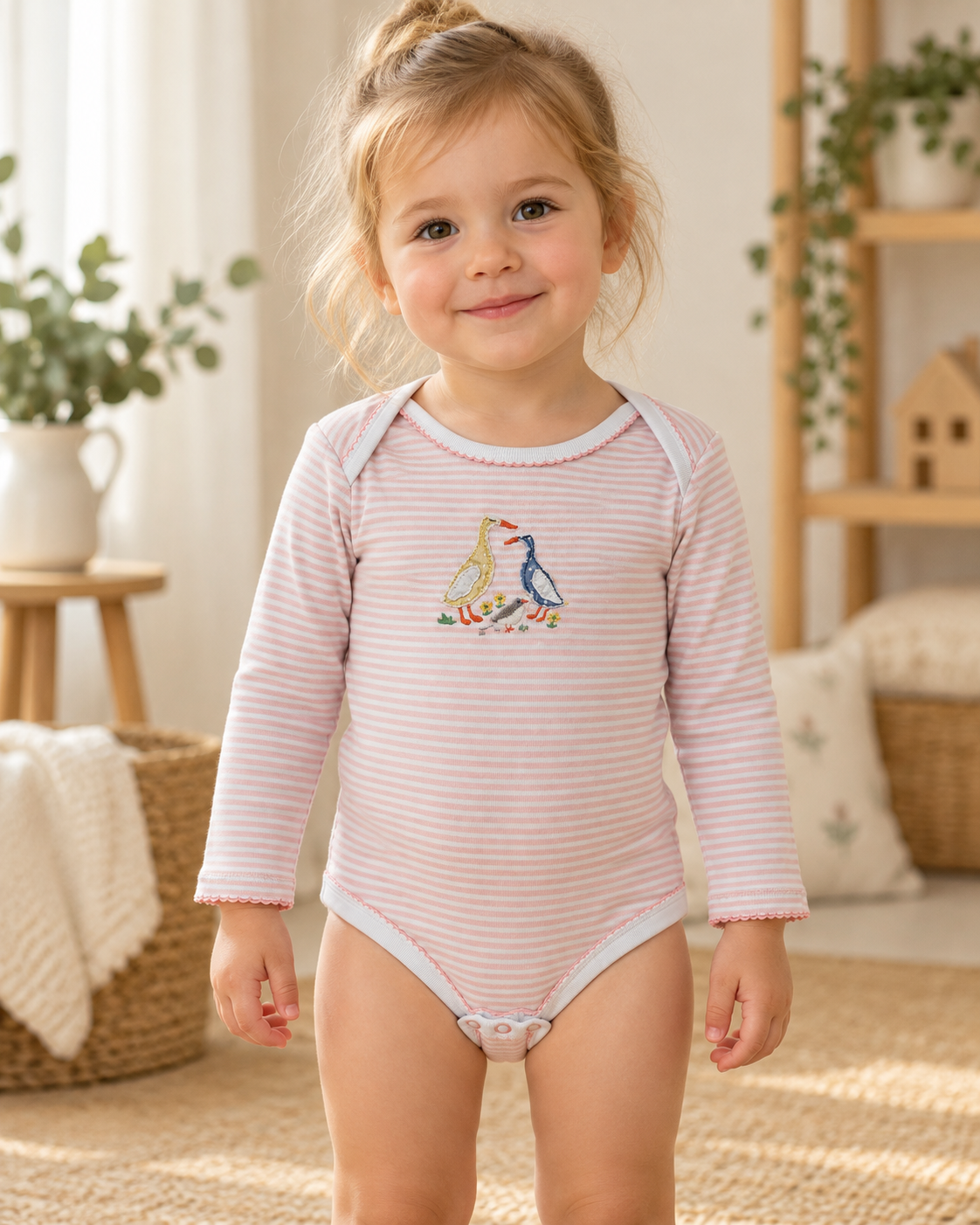 Baby Boden Langarmbody mit Gänse-Stickerei | Gr. 98