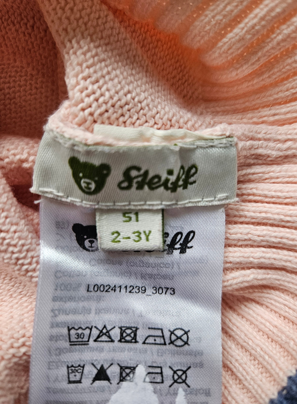 Steiff Strickmütze rosa mit Teddy-Applikation | Gr. 51 / 2–3 Jahre