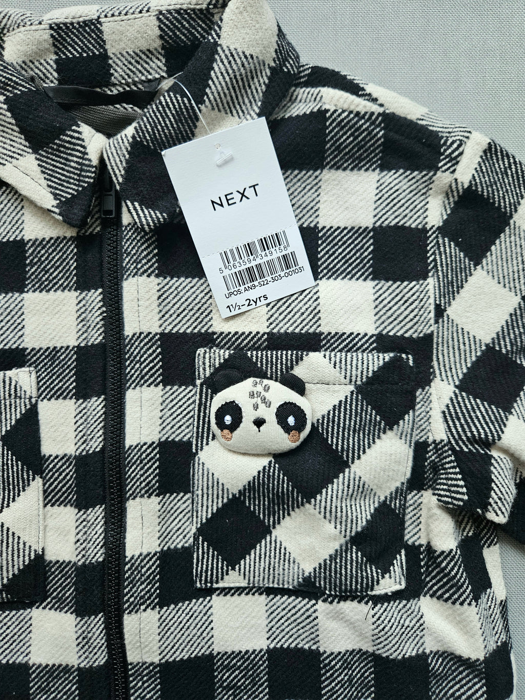 Set Panda NEU Karo Jacke + Shirt - Größe 92 - NEXT