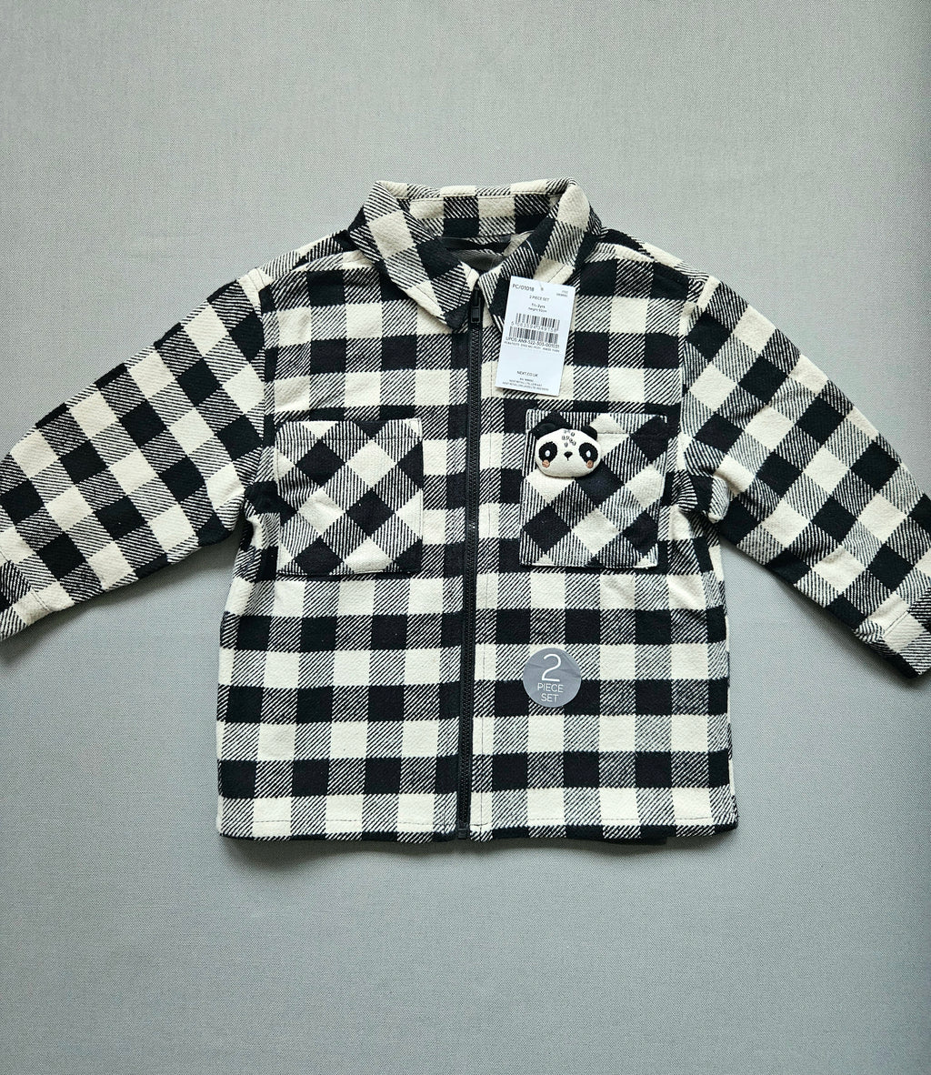 Set Panda NEU Karo Jacke + Shirt - Größe 92 - NEXT
