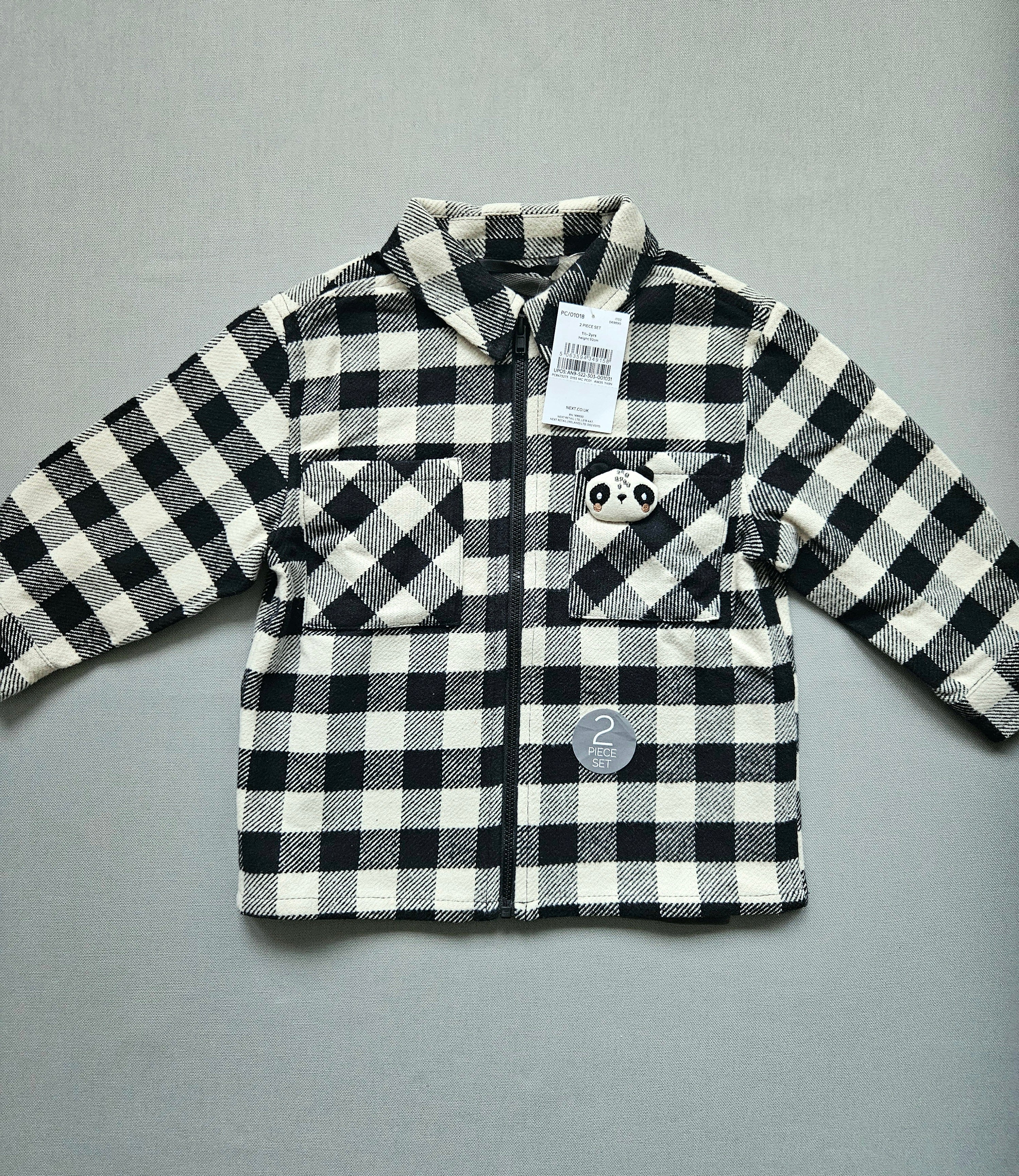 Set Panda NEU Karo Jacke + Shirt - Größe 92 - NEXT