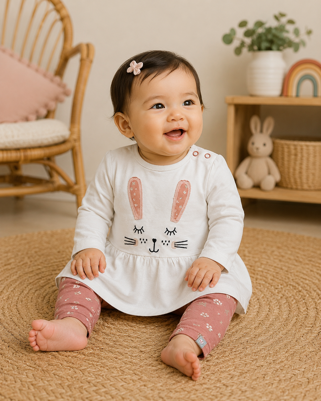 Liegelind Set mit Hasen-Shirt & Blumenleggings 🐰 | Gr. 74