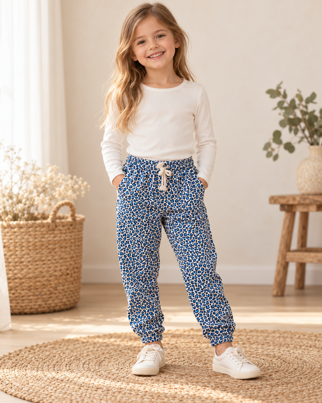 Mini Boden Jogginghose mit blauem Leo-Print 🐆 | Gr. 116