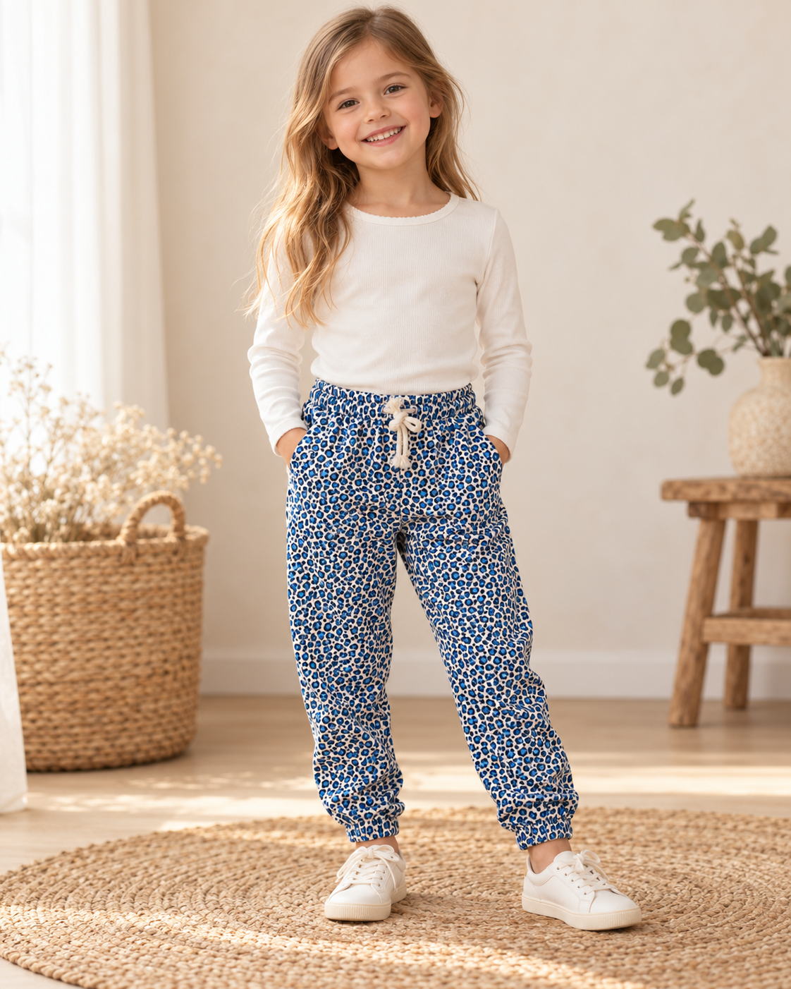 Mini Boden Jogginghose mit blauem Leo-Print 🐆 | Gr. 116