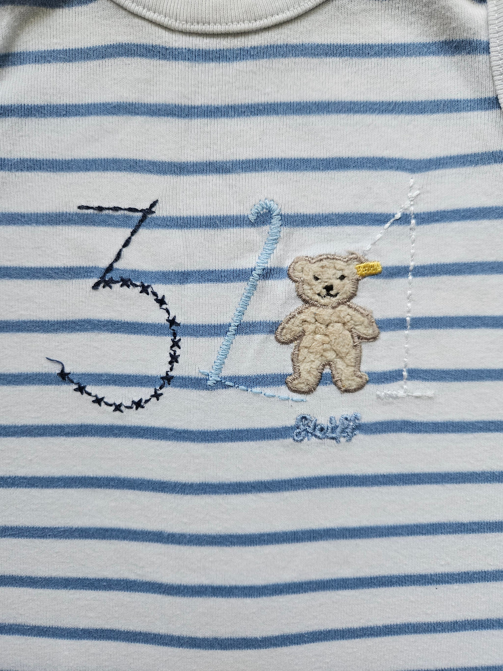 Steiff Baby-Strampler gestreift mit Teddy-Applikation 🐻 | Gr. 68