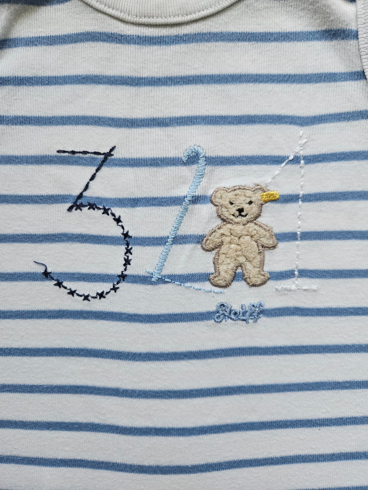 Steiff Baby-Strampler gestreift mit Teddy-Applikation 🐻 | Gr. 68