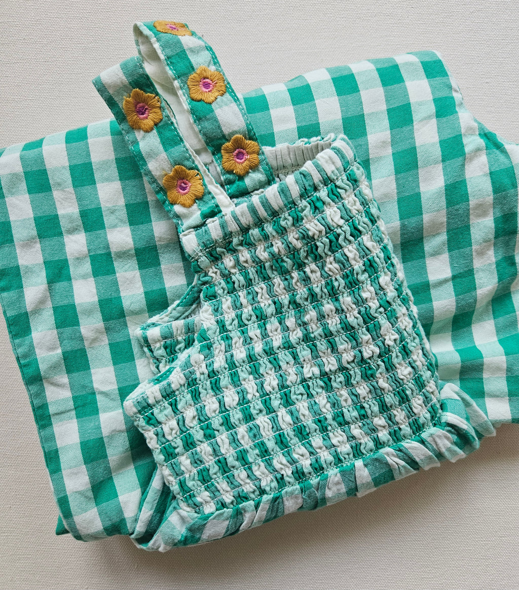 NEXT Mädchen Jumpsuit mit Sonnenblumen & Karomuster | Gr. 116