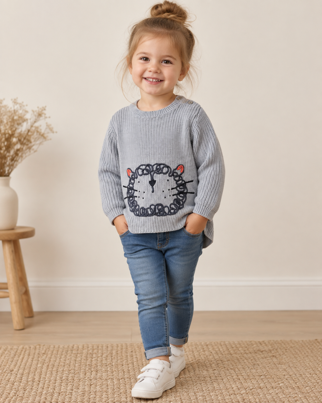 Next Strickpullover Katze grau 🦁 | Gr. 98