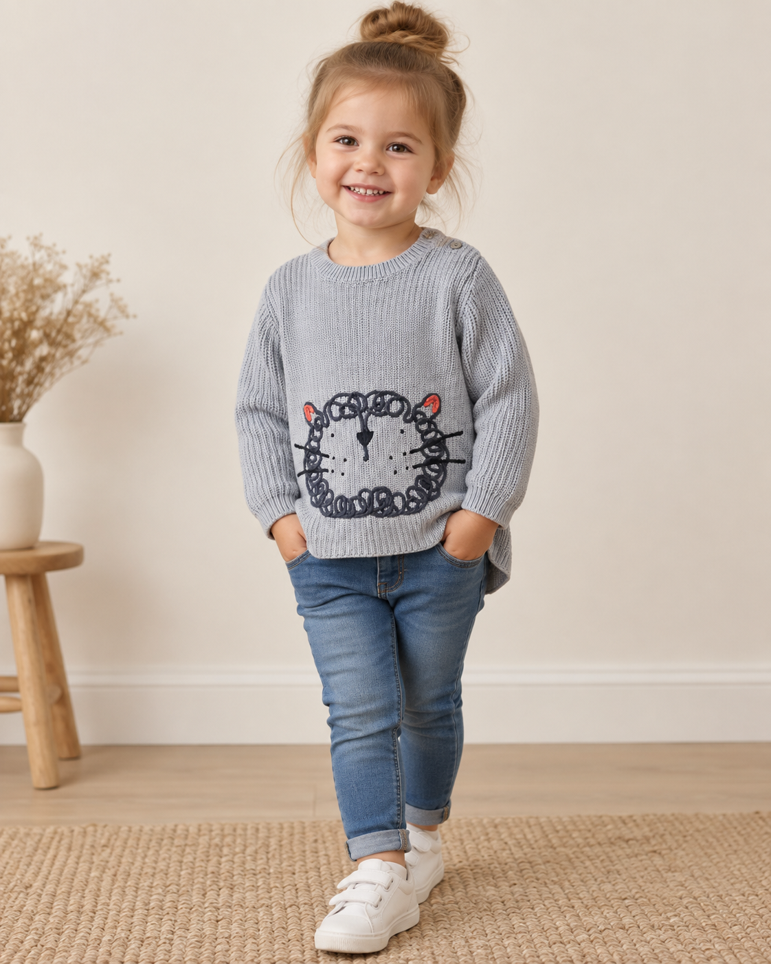 Next Strickpullover Katze grau 🦁 | Gr. 98