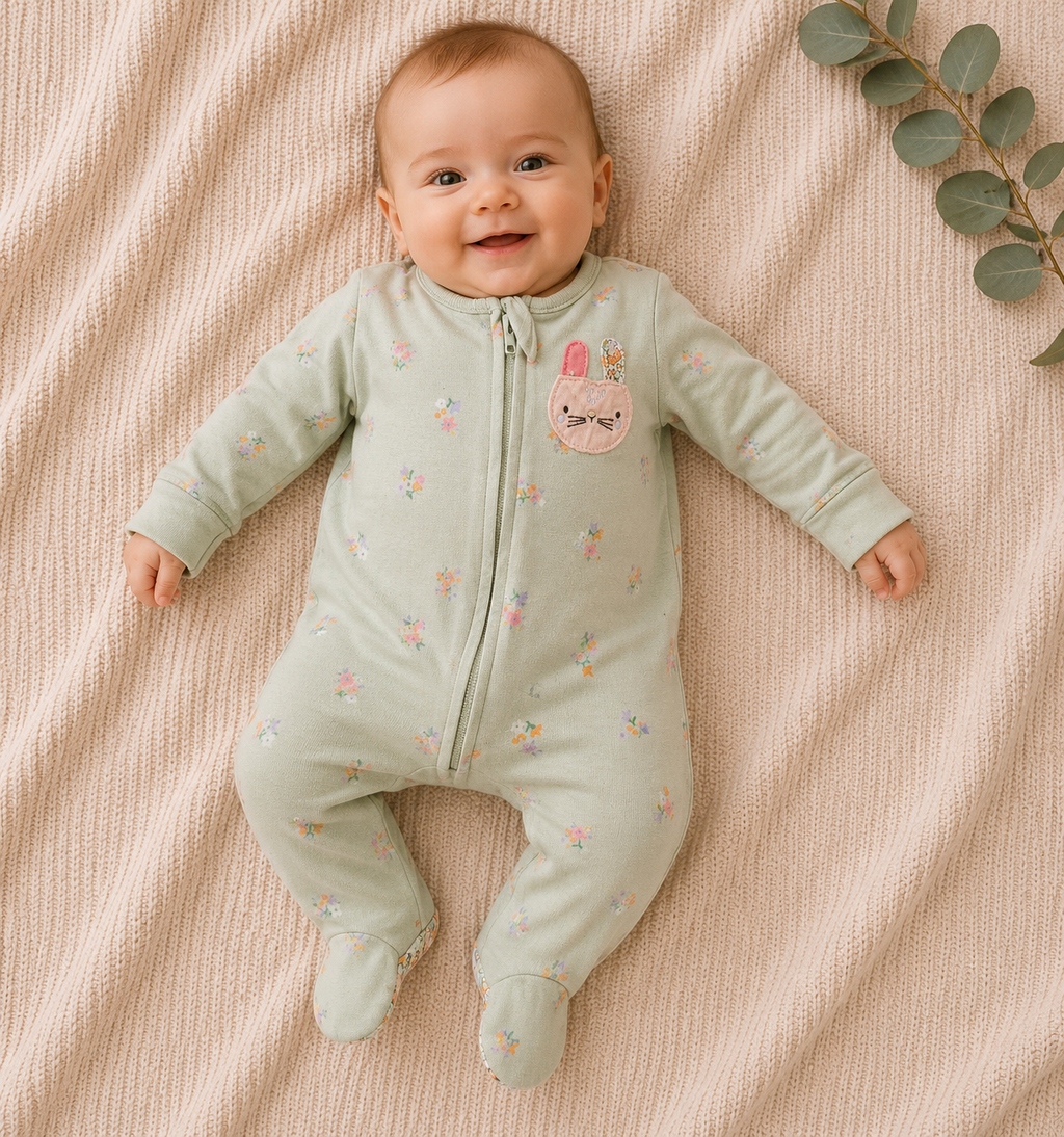 Next Baby Strampler mit Blumenprint & Hasenstickerei | Gr. 56
