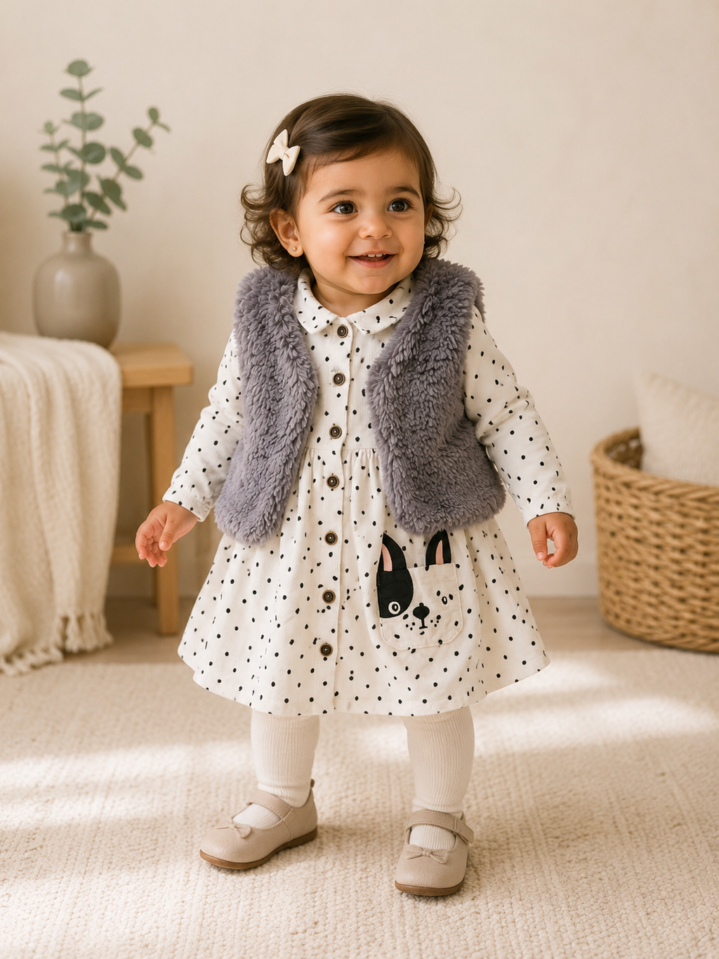 Next 2-teiliges Outfit Kleid & Kunstfellweste | Gr. 86/92