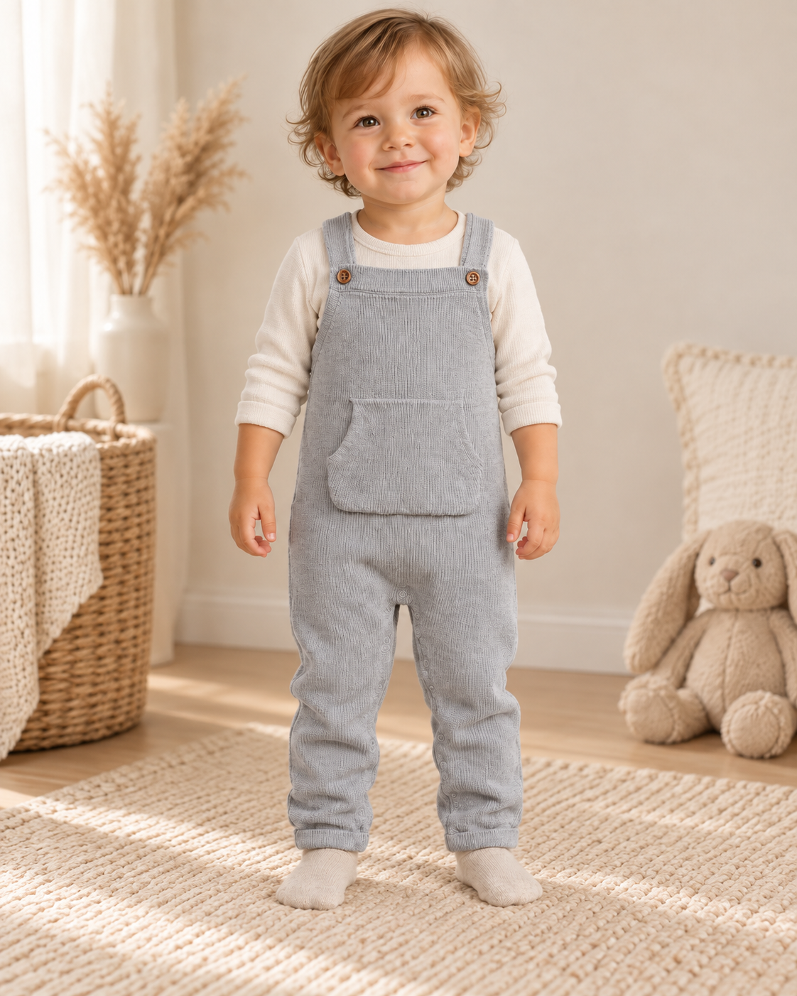 MANGO Strick-Latzhose grau mit Bauchtasche | Gr. 92