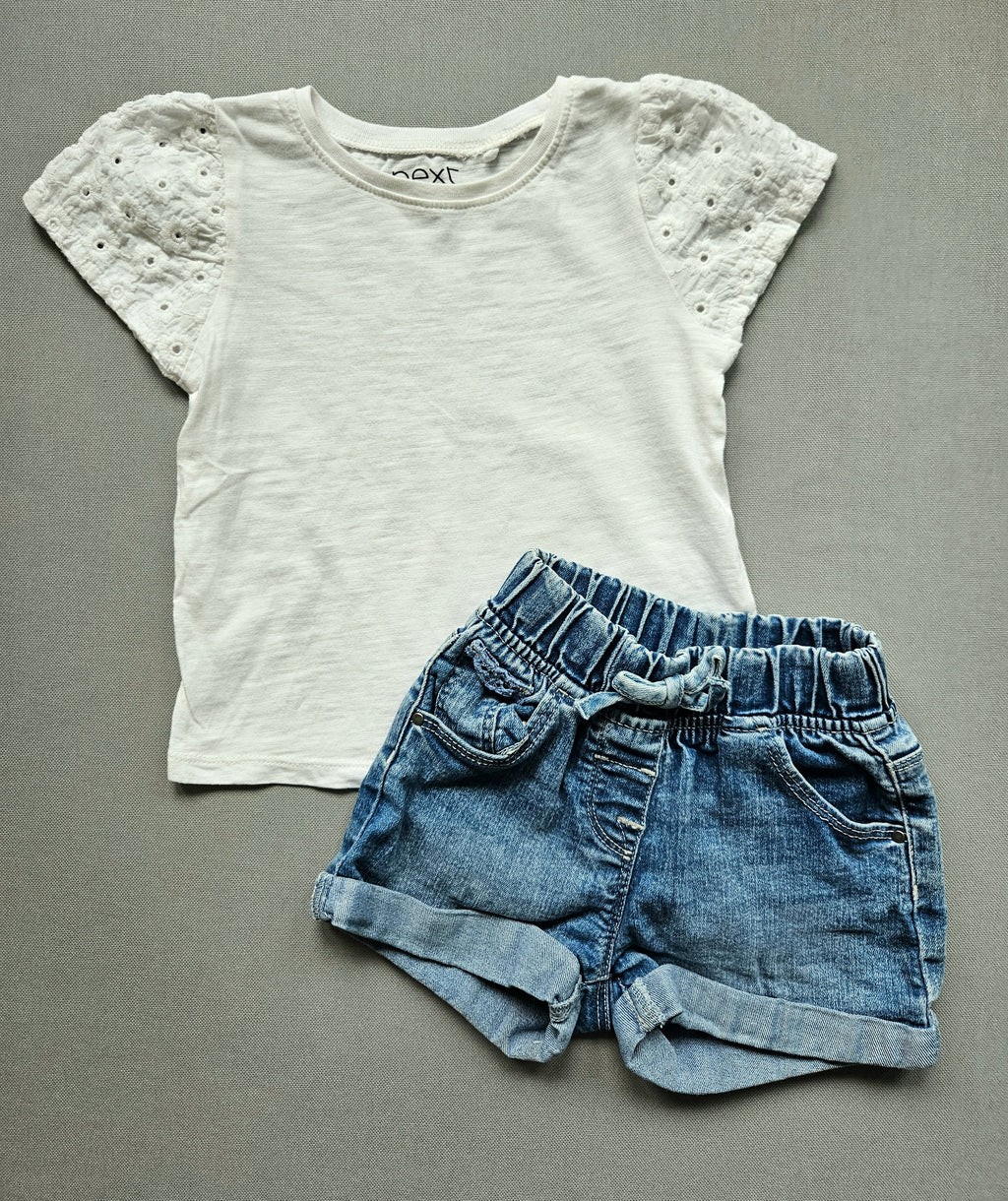 Sommer-Outfit Jeansshorts + Shirt - Größe 86 - NEXT