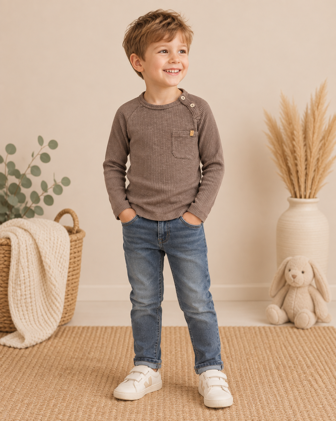 Lil’ Atelier Ripp-Langarmshirt mit Brusttasche  | Gr. 116
