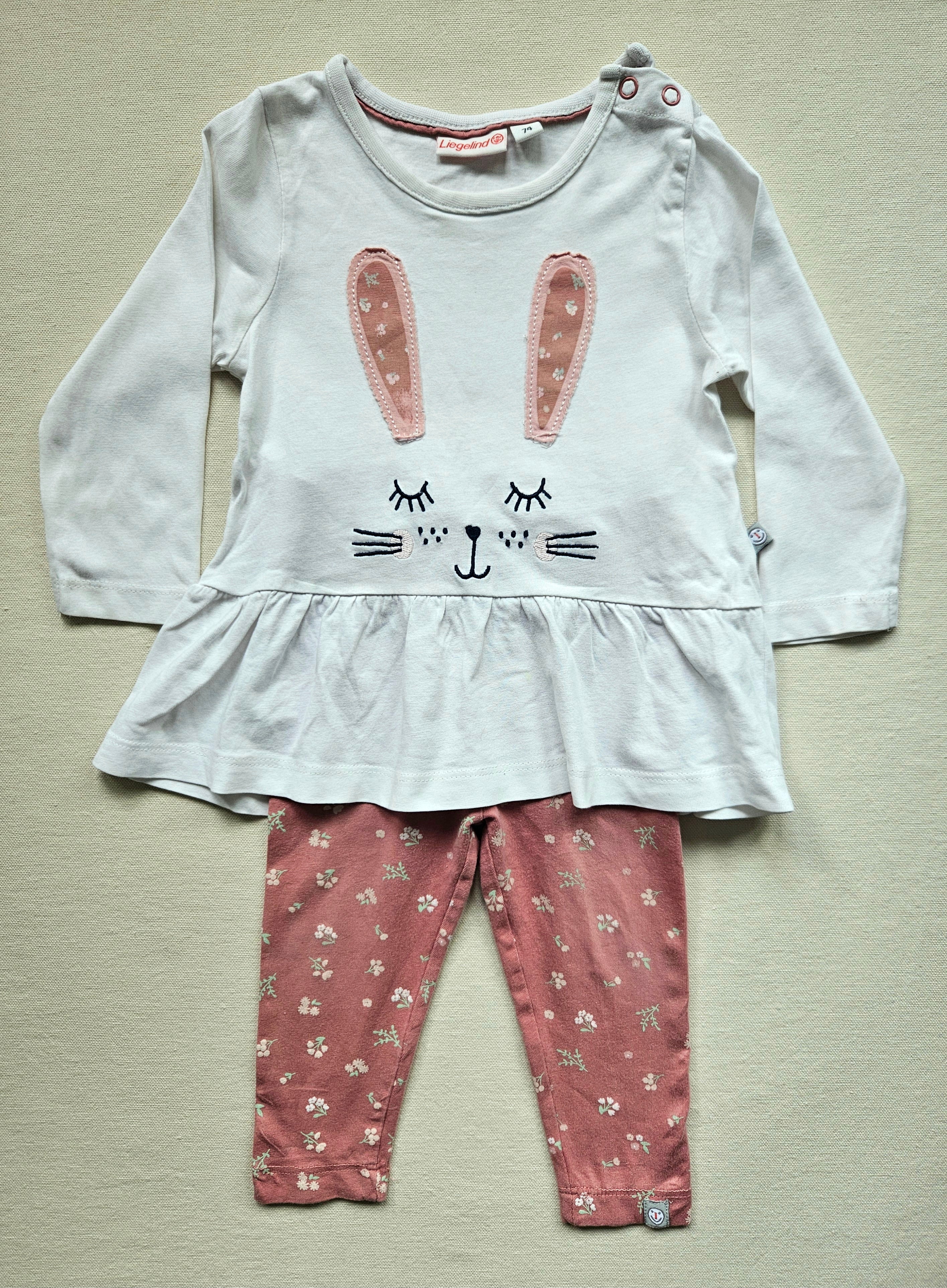 Liegelind Set mit Hasen-Shirt & Blumenleggings 🐰 | Gr. 74