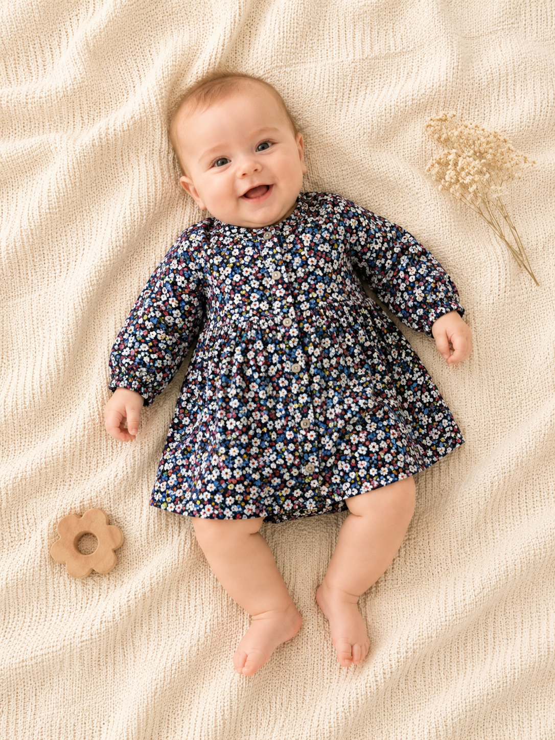 Petit Bateau Langarmkleid mit Blumenmuster 🌸 | Gr. 68