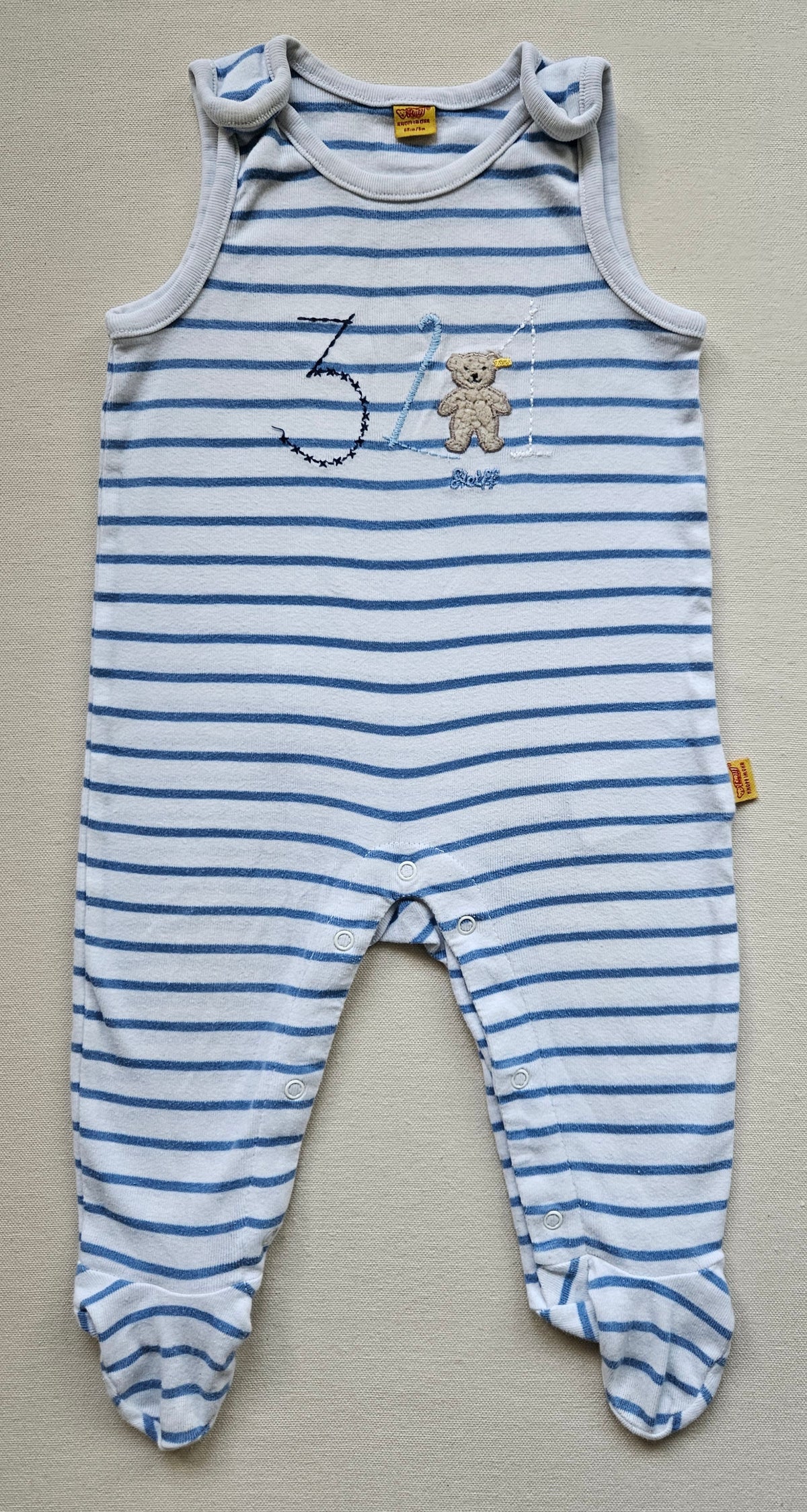 Steiff Baby-Strampler gestreift mit Teddy-Applikation 🐻 | Gr. 68